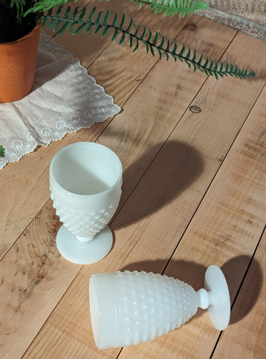 Vintage Milk Glass Hobnail Goblets, Anchor Hocking, Set of 2