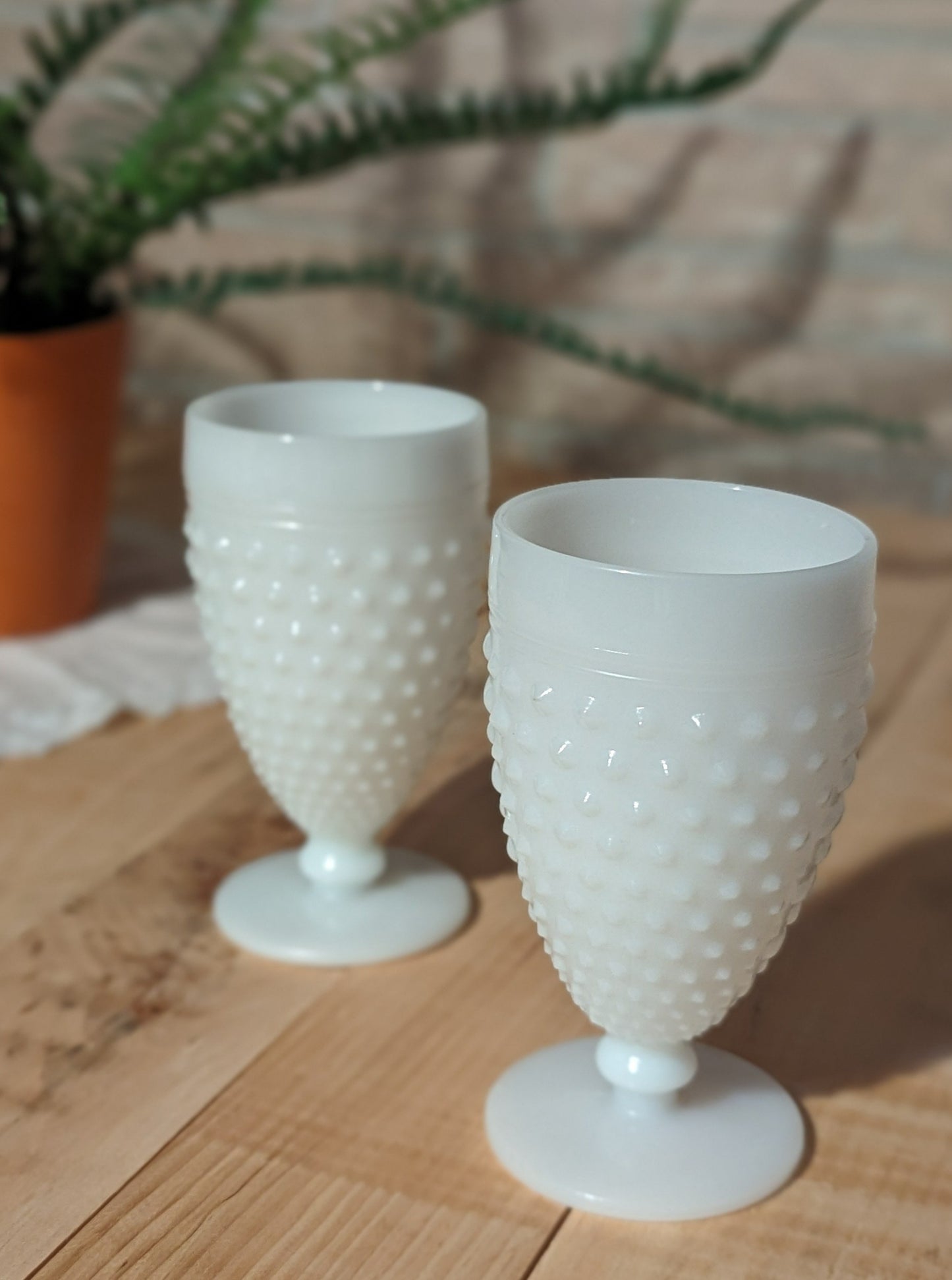 Vintage Milk Glass Hobnail Goblets, Anchor Hocking, Set of 2