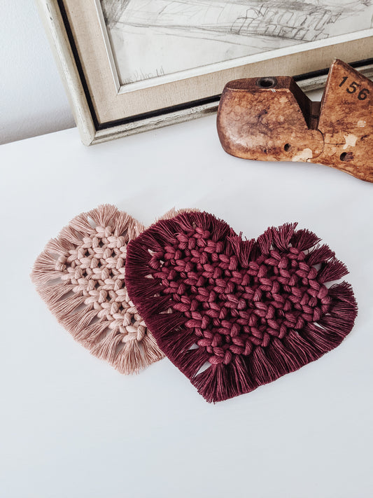 'Be Mine' Macrame Heart Shaped Coaster