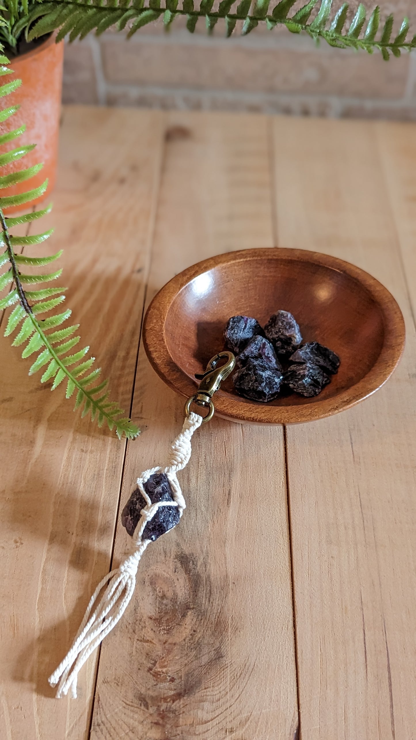 Macrame Crystal Charm Keychain