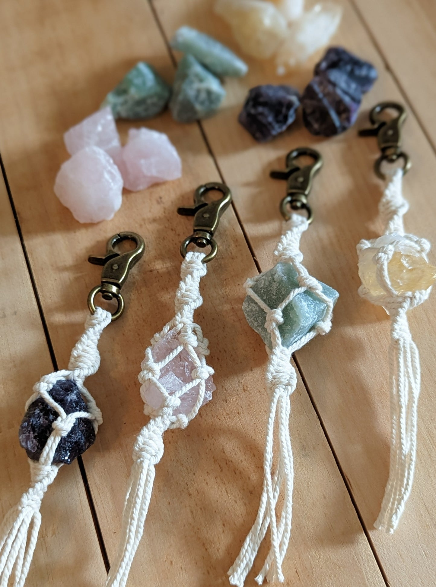 Macrame Crystal Charm Keychain